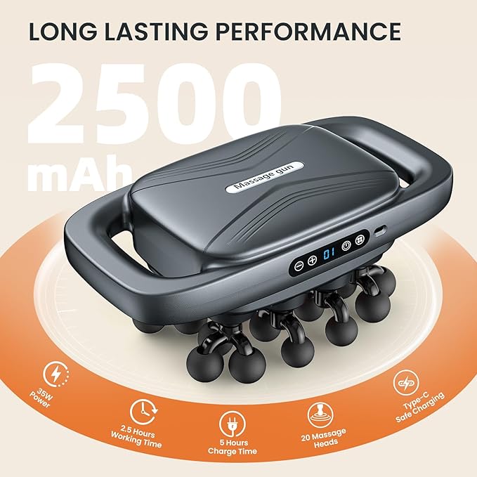 Envyvip 20-Head Massage Gun Set, Back Massager for Pain Relief Deep Tissue, Multi Head Ball Massager Gun for Body, Butt, Lower Back, Leg, Arm, Foot - 3 Modes 30 Speeds - Gifts for Men, Women, Dad, Mom
