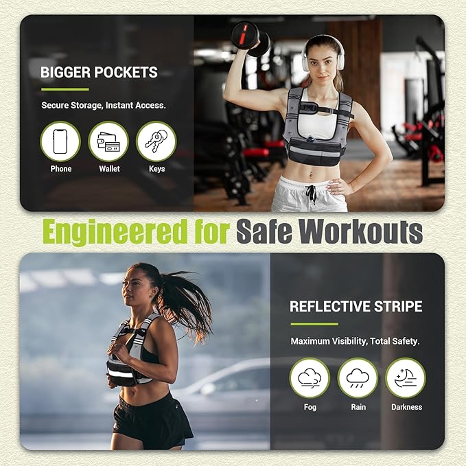 Adjustable Weighted Vest for Women, 6-12lb U-Shaped Weight Vest with 6 Iron Sand Bags, Rucking Vest with Extended Shoulder Pads & Plus Pockets for Running, Walking and Strength Training