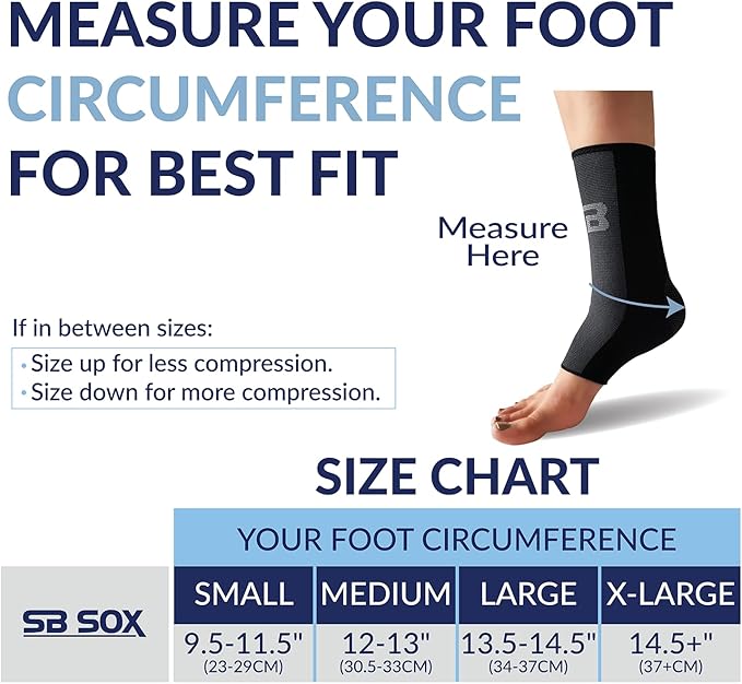 SB SOX Ankle Compression Sleeve for Men and Women (1 Pair) - Ankle Brace Support Stabilizer for Sprained Ankle, Achilles Tendonitis, Sports