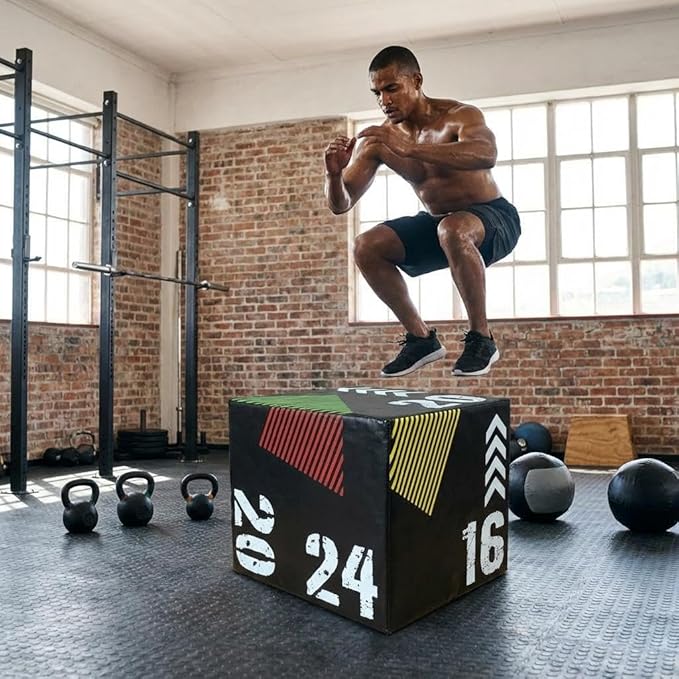 GarveeHome Plyometric Jump Box for Home Gym, 3-in-1 Adjustable Height (16/20/24 Inch) Soft Plyo Box with Anti-Slip PVC Cover - Strength Training for Beginner to Advanced