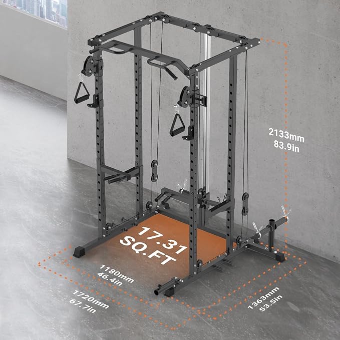 2000 LBS Power Cage,All in One Squat Power Rack with Dual Pulley Cable Crossover System,Heavy-Duty Steel Construction Squat Rack for Strength Training Home gym