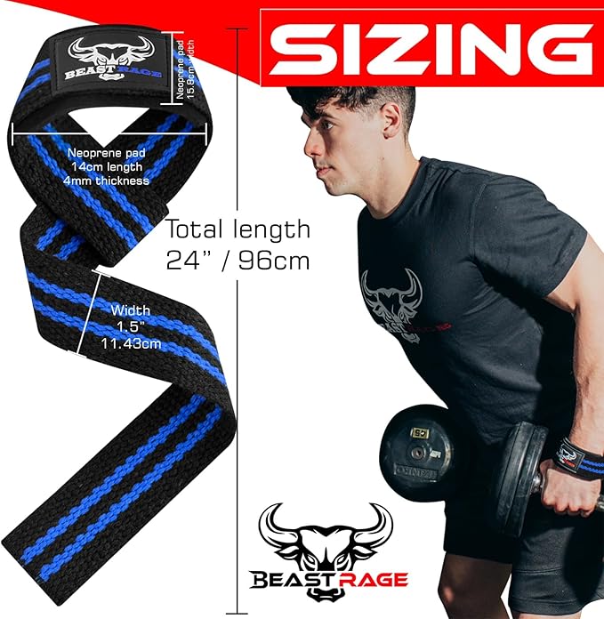 BEAST RAGE Lifting Wrist Straps for Weightlifting, Straps Gym Grip Power Workouts Lifting Straps Padded Cotton Men Women Wrap Lift, Deadlift Bodybuilding Weight Lifting Exercise Straps