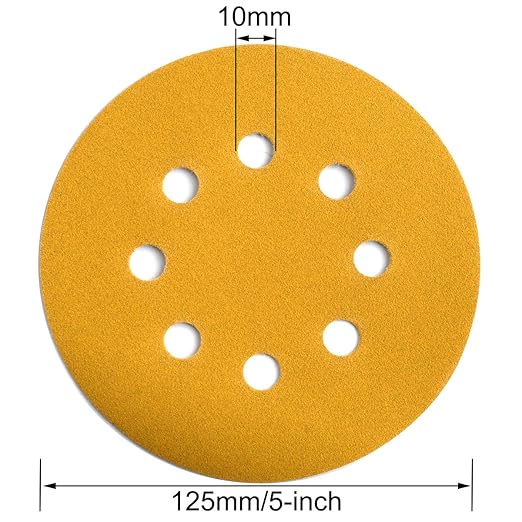 5-Inch 8-Hole Hook and Loop Sanding Discs 220-Grit Random Orbit Sandpaper, 50-Pack