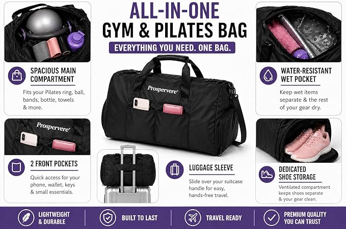 Premium Pilates Kit – 15 inch Pilates Ring and Ball Set w/ 1lbs Ankle Weights, Fabric Resistance Bands, Sliders, Yoga Socks & Gym Bag – Pilates Workout, Home Gym Equipment Accessories