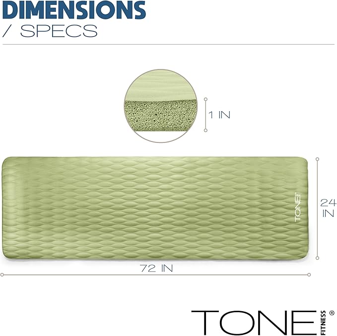 Tone Fitness 1-Inch Thick Yoga Mat | High-Density, Non-slip Exercise Mat with Carrying Strap for Yoga, Pilates, & Home Gym Workouts | Multiple Options