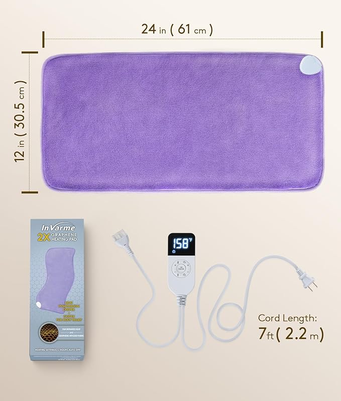 Extra Hot Heating Pad for Cramps: Luxury Plush and 2X Graphene Electric Heating Pad for Back Period Cramps - Gentle Deep Relief for Women While Reading Watching TV - Max 158℉ 2H Auto Off