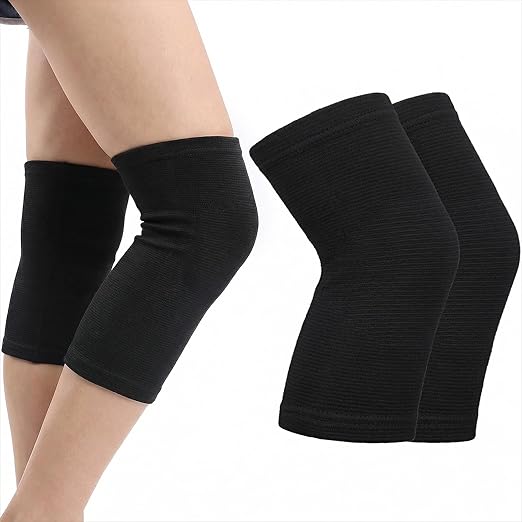 Bamboo Knee Sleeve, Black Bamboo Compression Knee Brace, Elastic Breathable Knees Braces, Thicken Thermal Relieve Knees Pain Leg Pads for Women Men Running Volleyball Cycling Dance (Medium)