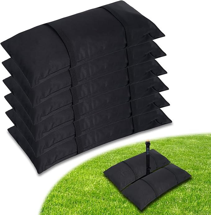Umbrella Base Weights Sand Bags, 6 x 55LBS Fillable Sandbags for Outdoor Umbrella Stands, Cantilever Umbrellas, Trampolines, Patio Furniture, Garden Backyard Poolside Accessories Black (Without Sand)