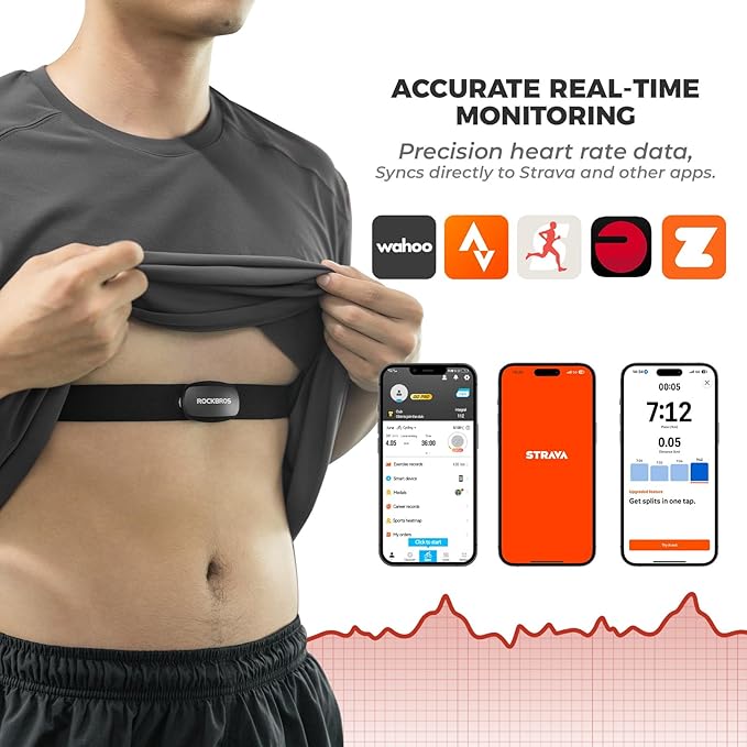 ROCKBROS HRM812 Heart Rate Monitor Chest Strap - ANT + Bluetooth IP67 Waterproof, 800H Battery Life, Wide Compatibility