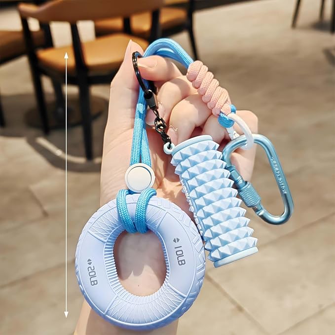 Silicone Grip Strengthener with Mini Foam Roller Keychain Bag Charm- Portable Hand Exerciser