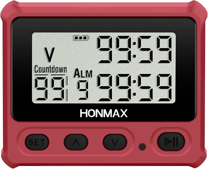 Digital Interval Timer, Stopwatch with Backlight, USB-C Rechargeable Clock, Red