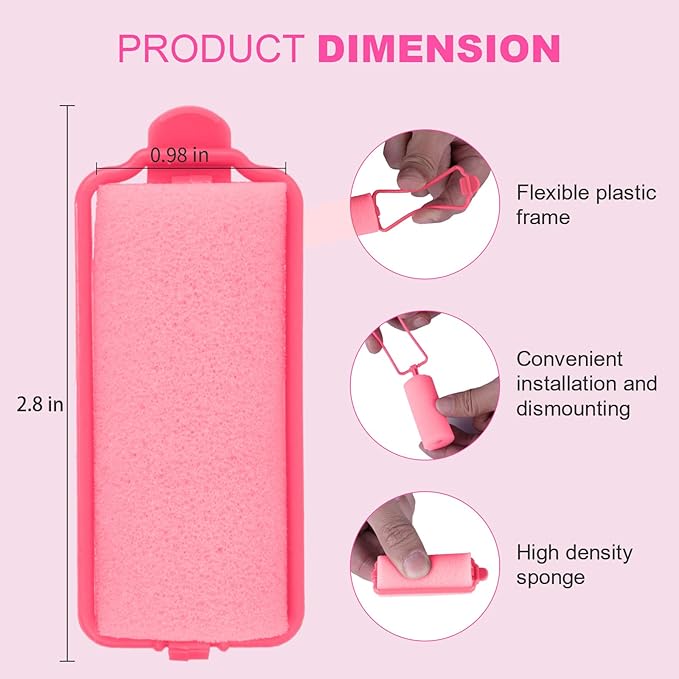 36-Pack Soft Foam Hair Rollers for Overnight Styling - Flexible Sponge Curlers for Frizz-Free, Damage-Free Curls (Pink, 0.98 Inch)
