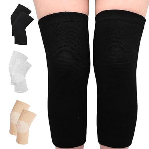 Premium Bamboo Knee Compression Sleeve, 1 Pair Slip-One Knee Support, Elastic Warm Knee Brace for Knee Pain, Joint Recovery, Sports, Daily Wear for Adults (Black, X-Large)