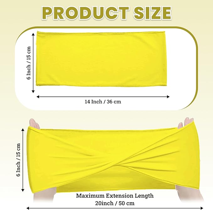 MDS Pack of 25 Spandex Chair Sashes Bows Elastic Stretch Dining Chair Bands Ties Without Slider Buckle Universal fits for Wedding Baby Shower Birthday Party Banquet Event Decoration - Yellow