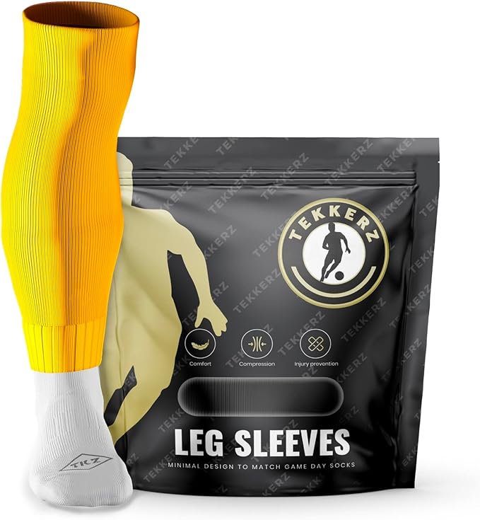 Tekkerz leg sleeve over 20 color variations compatible with grip socks for soccer, football, hockey, rugby athletic socks