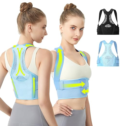 aoFIT Posture Corrector for Women - Lightweight and Breathable Back Brace for Pain Relief, Rounded Shoulders and Hunchback, Compact & Portable with Fashionable Design, Invisible Under Clothes Blue-L
