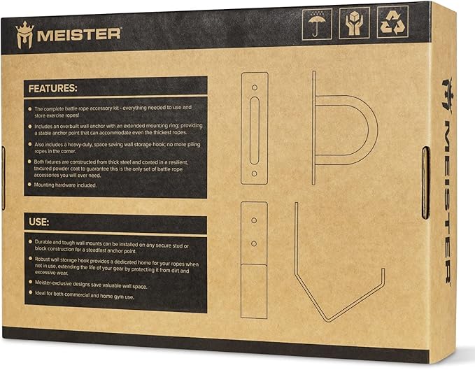 Meister XSteel Battle Rope Wall Mount Kit w/Anchor & Storage Hook - Matte Black