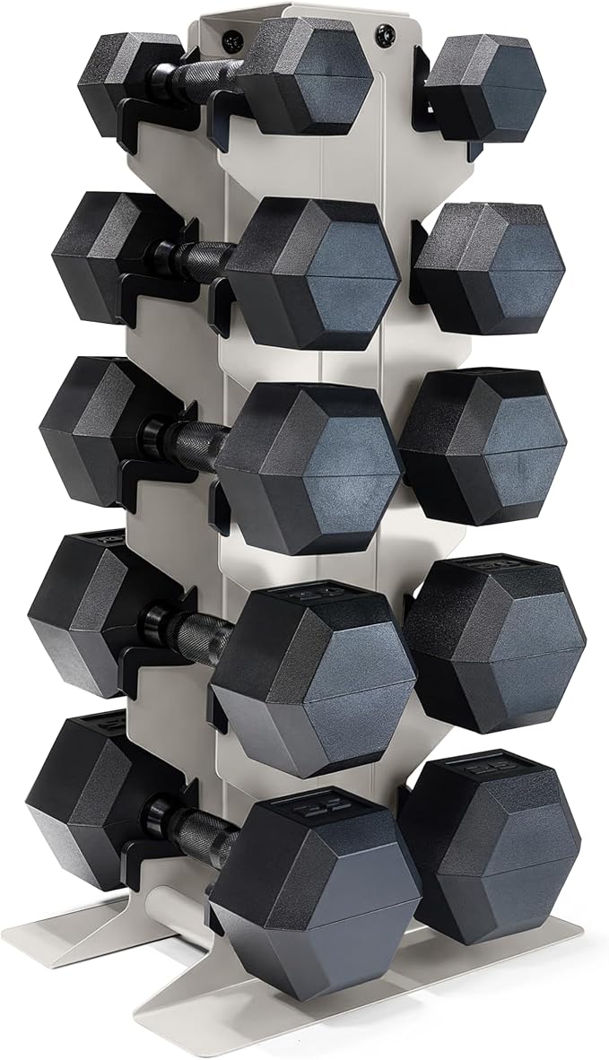CAP Barbell Rubber Coated Hex Dumbbell Set with Vertical Rack | 100-300 lbs Free Weights Dumbbells Set for Home Gym | Multiple Options