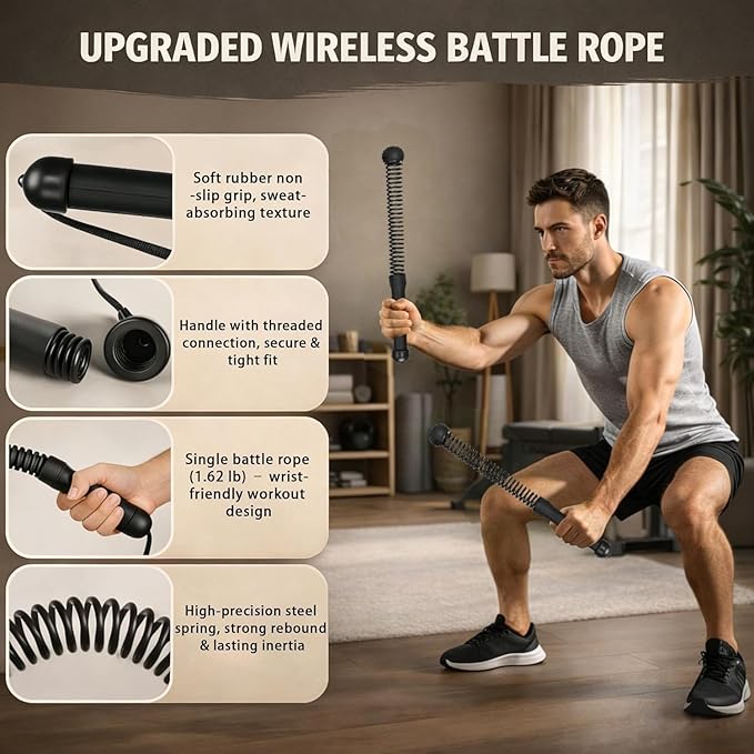 Cordless Battle Ropes,Weighted Ropeless Battle Ropes for Home Gym Exercise, Portable Full Body Workout Equipment, High-Intensity HIIT & Strength Training Gear for Men & Women (Black)
