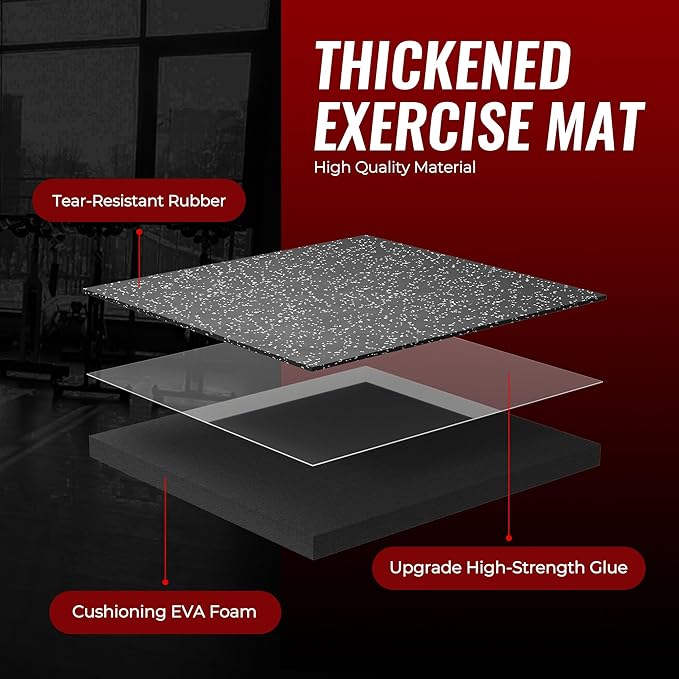 SUPERJARE 0.79'' Extra-Thick Exercise Equipment Mats, 48 Pcs 192 Sq Ft Rubber Top Floor Tiles with High Density EVA Foam, Interlocking Gym Flooring for Home Gym, Workout Mat, Black/Grey