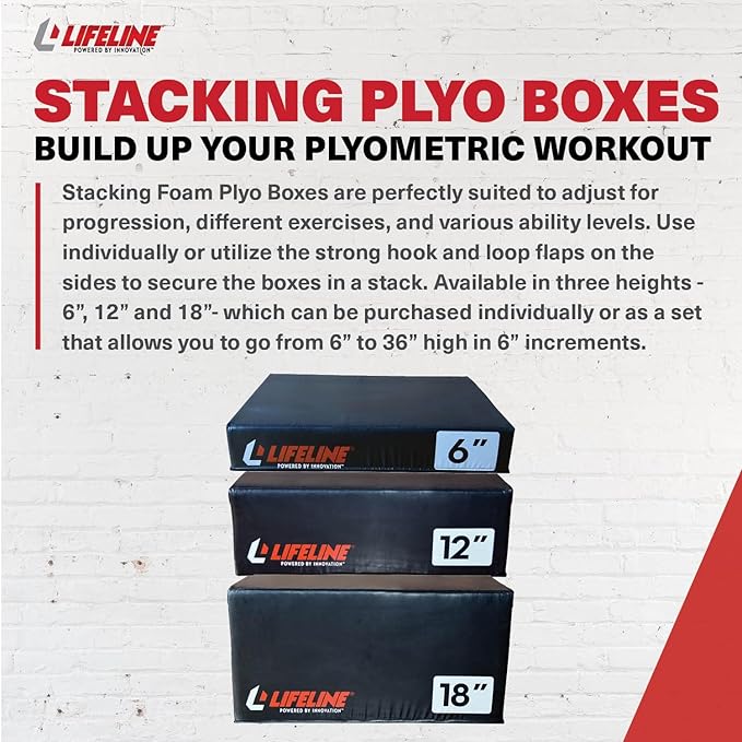 Lifeline Fitness Foam Plyo Box - Durable Plyometric Jump Box with Vinyl Cover and Handles for Cross Training, HIIT, Exercise Equipment - Multiple Heights Available