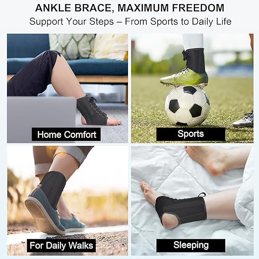 AIDY-PRO Lace Up Ankle Brace with Metal Side Stabilizers, Adjustable Lace-Up Ankle Braces for Men and Women Sprained Foot Support Brace for Posterior Tibial Tendonitis Achilles Tendon Injury S