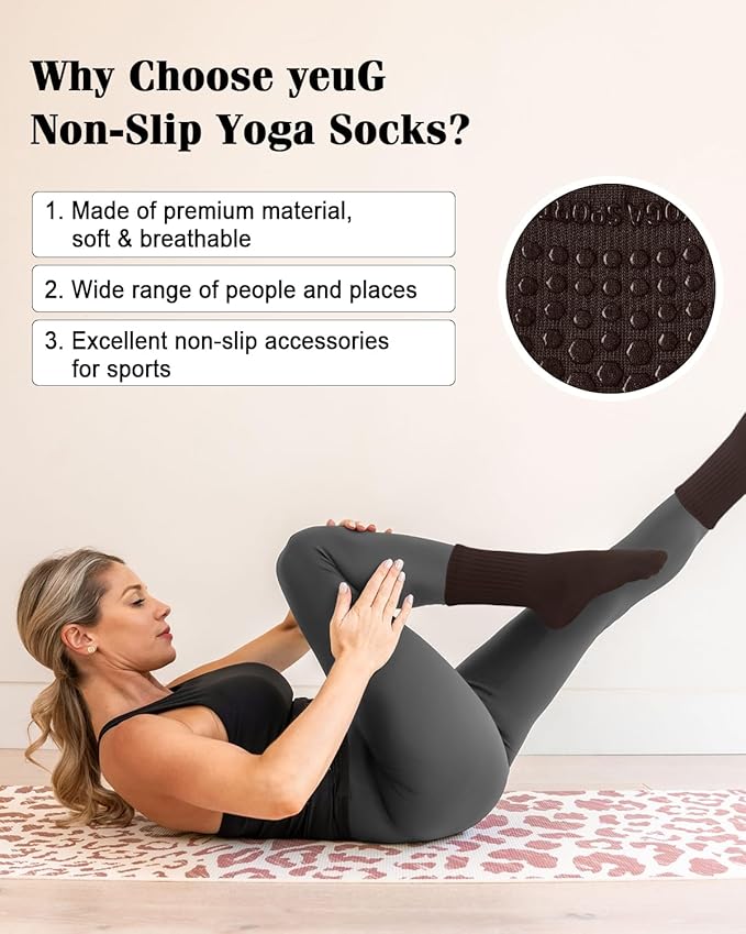 yeuG Pilates Socks for Women Non Slip Grip Socks for Yoga, Barre, Hospital, Barefoot Grippy Yoga Sock Womens Gifts 4 Pairs