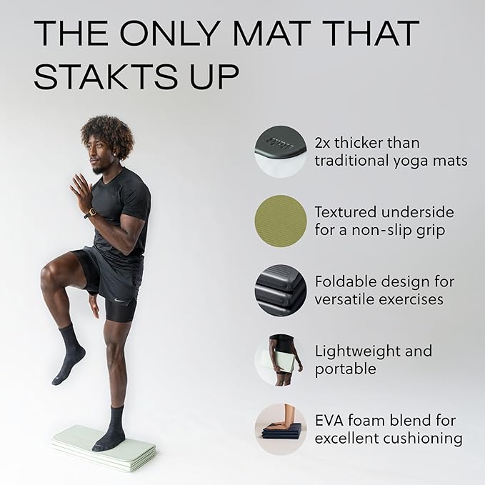 Stakt The Original Foldable Yoga Mat, Premium Foldable Exercise & Workout Mat with Non-Slip Surface, Lightweight Portable for Studio or Home Use, As Seen on Shark Tank