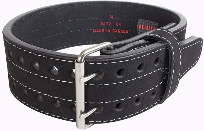 Grizzly Fitness Double Prong Pro Power Lifting Weight Belt | Used by Pros | Durable Thick 13mm Leather w/Double Stitching & Double Prong Buckle | 4" Wide and Adjustable for Comfort