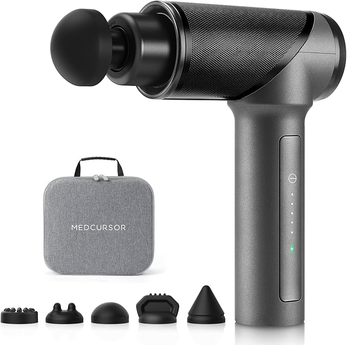 Medcursor Massage Gun - High Intensity Brushless Motor, Handheld Percussion Deep Tissue Massager with 6 Massage Heads for Sore Muscle and Stiffness, Valentines Day Gifts (Gray)