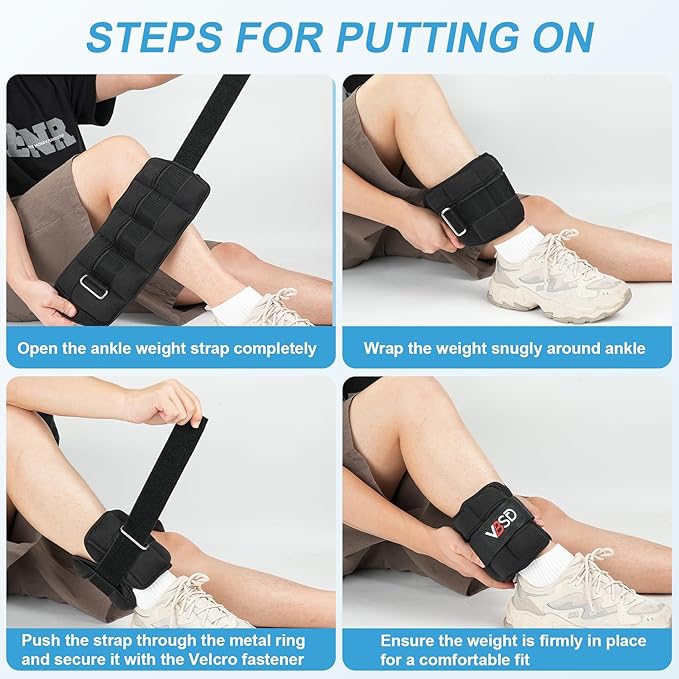 VBSD Adjustable Ankle Weights for Men Women, 2 4 6 8 10 lbs 1 Pair Leg Weight Straps, Weighted Ankle Weight Set with Removable Sandbags for Walking Running Yoga Physical Therapy Gym Home Workout