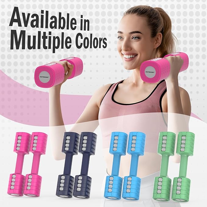 EAST MOUNT Adjustable Weight Dumbbells Set of 2, 8 in 1 Hand Weights for Women 2lb/3lb/4lb/5lb/6lb Dumbbell Weights Set 12 lbs/Pair Hand Weights for Home Office Gym Workout