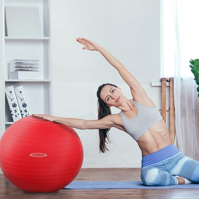 Fitvids Anti-Burst and Slip Resistant Exercise Yoga Fitness Birthing Ball with Quick Pump, 2,000-Pound Capacity, Multiple Colors and Sizes