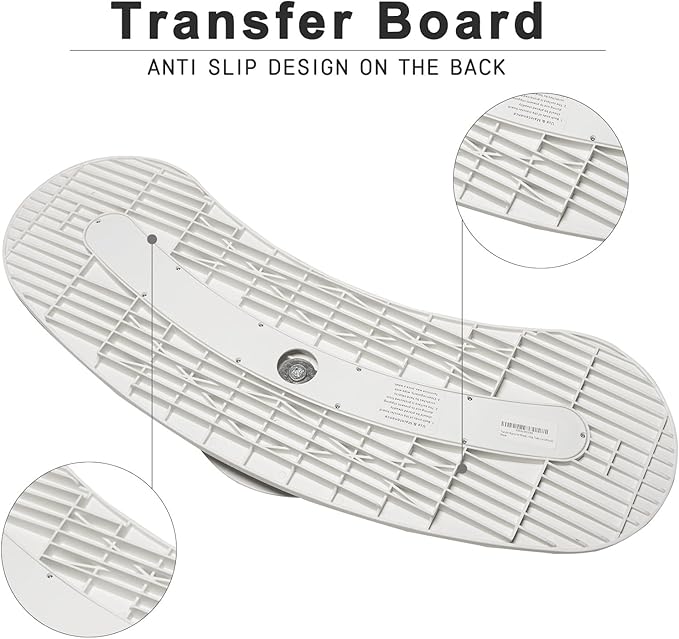 Crescent-Shaped Transfer Board with 360° Rotating Disk for Assisted Wheelchair Transfers, 400 lb Support