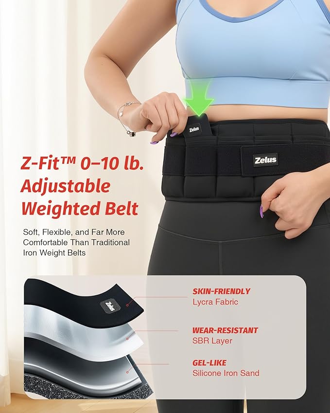 ZELUS Weighted Belt, Z-Fit Adjustable Weighted Belt for Men Women with Removable Silicone Soft Iron Blocks, Waist Adjustable Waistband for Training Walking Yoga