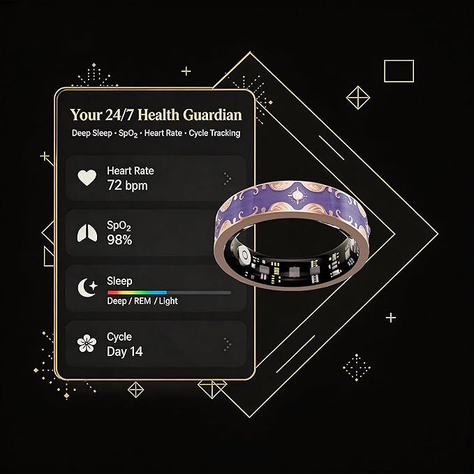 Smart Ring for Women Gift, Fitness & Vital Signs Monitoring, Sleep Tracker/Remote Photography/No Subscription(Purple,8#)
