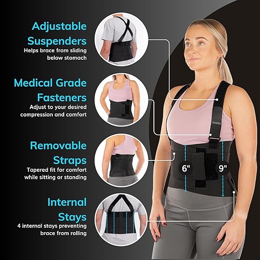 BraceAbility Work Back Brace - Removable Suspender Shoulder Straps for Heavy Lifting Safety - Industrial Lower Back Pain Protection Belt for Men and Women in Construction, Mover, Warehouse Jobs (2XL)