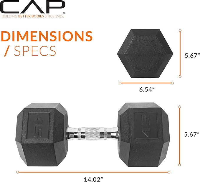 CAP Barbell Coated Hex Dumbbell Weight - Single | 10-120 lbs | Multiple Options