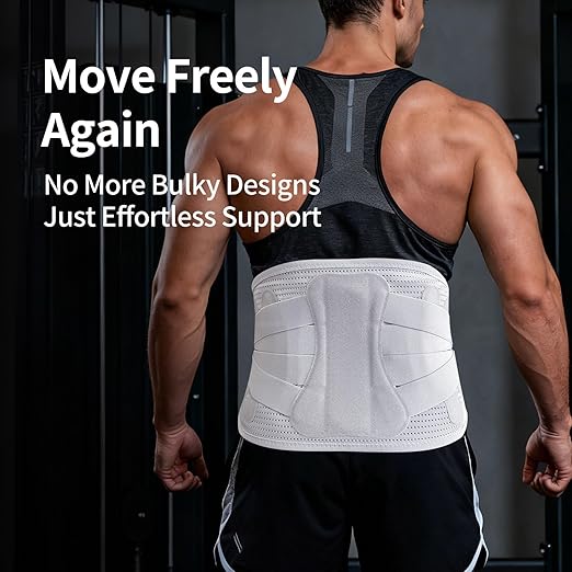 Lower Back Brace for Women Men, Adjustable Lumbar Support with 3D Pad, Breathable Ergonomic Support Belt with Metal Stays for Work, Lifting, Drive, Grey,Size L,Waist 38"-45"