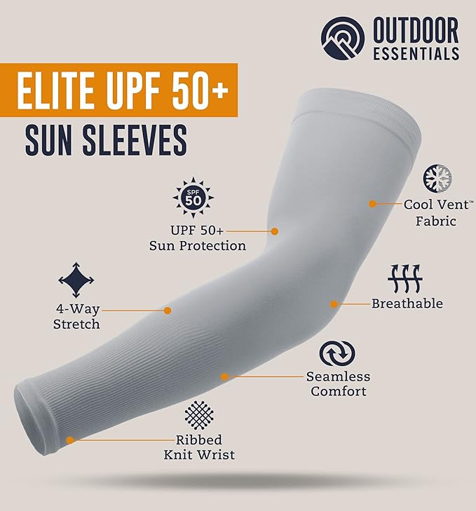 OutdoorEssentials UV Sun Protection Arm Sleeves - Compression Arm Sleeve, UV Arm Sleeves Men, Women - Golf Cooling Sleeves