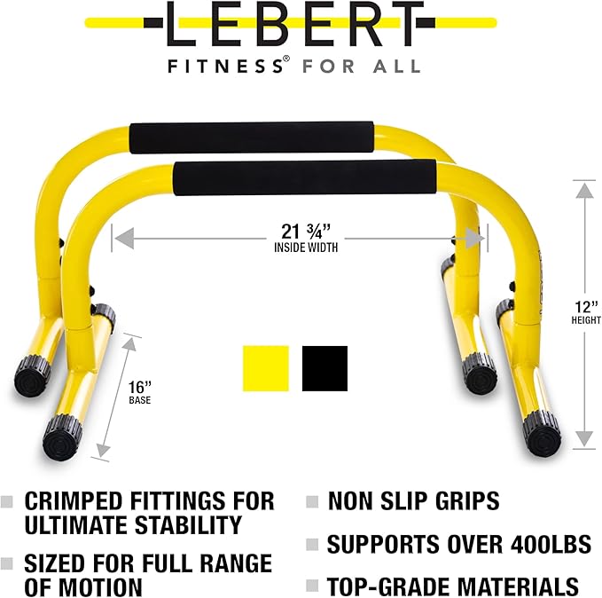 Lebert Fitness Parallette Push Up Bars Dip Station Stand - Perfect for Home and Garage Gym Exercise Equipment - Gymnastics, Calisthenics, Strength Training Parallel Bars for Men and Women