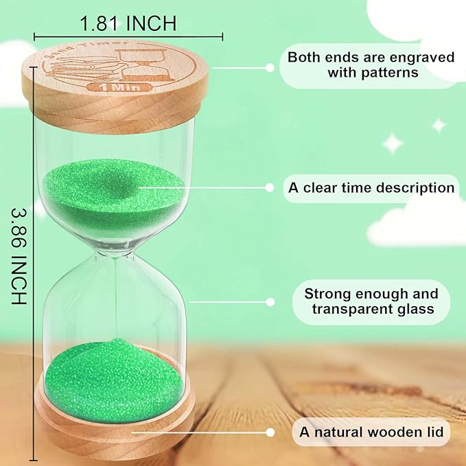 15 Minute Sand Timer Hourglass, Beech Wood Hourglass Sand Clock, Small Wooden 15 Min Hour Glass, Minutes Sandglass, Reloj De Arena, Classroom, Game, Kitchen, Home, Office, Decorative