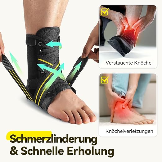 AGPTEK Ankle Brace for Women Men, Adjustable Lace-Up Ankle Support with Removable Splints for Sprained Ankle, Injury Recovery, Ankle Stabilizer Wrap for Basketball Volleyball Sports, Yellow, M