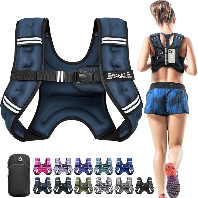 BAGAIL Comfort-Fit Weighted Vest for Woman, Even Weight Distribution, Faster Weight Loss, No-Chafe or Bounce for Walking & Running with Detachable Phone Pouch & Reflective Stripes (Available 5-30lbs)