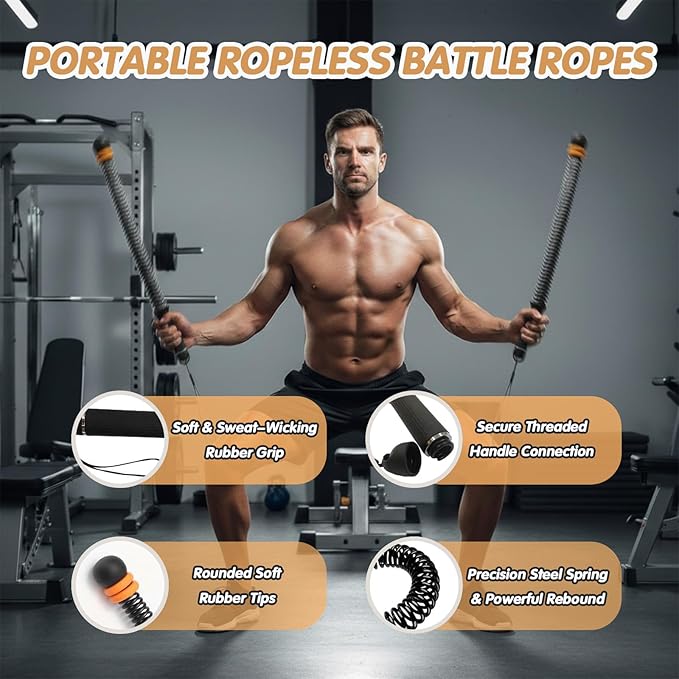 Portable Ropeless Battle Ropes, Adjustable Weights Cordless Battle Ropes for Quiet Home Gym, Workout Ropes for HIIT, No-Jump Training & Full-Body Exercise for Men & Women (Black)
