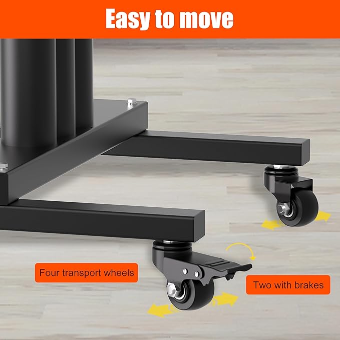 Movable Weight Plate Rack, Heavy Duty Olympic Plate Rack for 1 or 2-Inch Plates with 2 Barbell Holders, Bumper Plate Storage with Locking Wheels for Garage, Home Gym