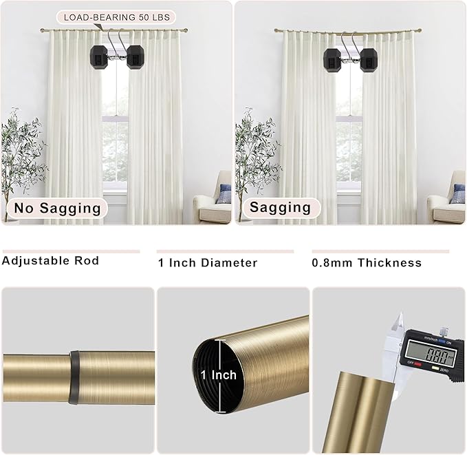Antique Bronze Curtain Rods 2 Pack,1 Inch Disc Curtain Rods for Windows 66 to 120",Blackout Wrap Around Curtain Rod with Aluminum Finials and Brackets,No Screw Disassembly Adjustable Curtain Rod