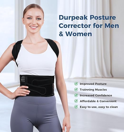 Posture Corrector for Women and Men, Full Back Brace Support with Adjustable Shoulder Straps, Shoulder and Back Straightener Posture Correction, Upper and Lower Back Pain Relief ( Black, Medium)