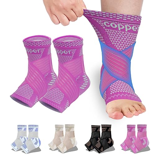 LISEPWU Copper Ankle Brace with Adjustable Compression Bandage, Ankle Support Compression Sleeve for Men & Women, for Foot Pain, Sprained Recovery, Achilles Tendonitis, Sports Protection(Magenta M)