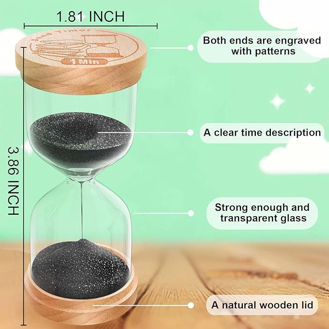 20 Minute Sand Timer Hourglass, Beech Wood Hourglass Sand Clock, Small Black Wooden 20 Min Hour Glass, 20 Minutes Sandglass, Reloj De Arena, Classroom, Game, Kitchen, Home, Office, Decorative